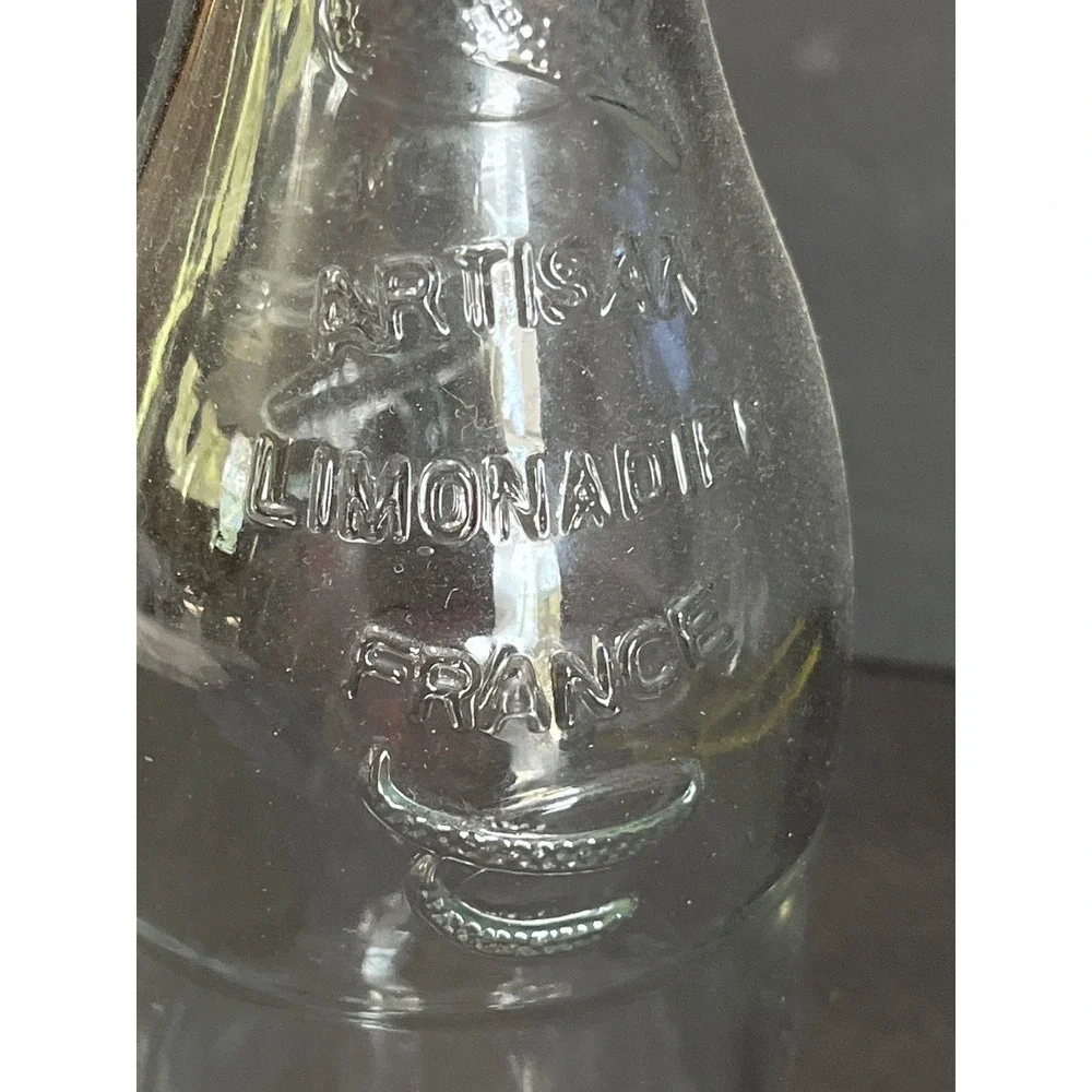 Artisan Limonade France Embossed Glass Bottle Swing Top Stopper 12.5 Inch Clear